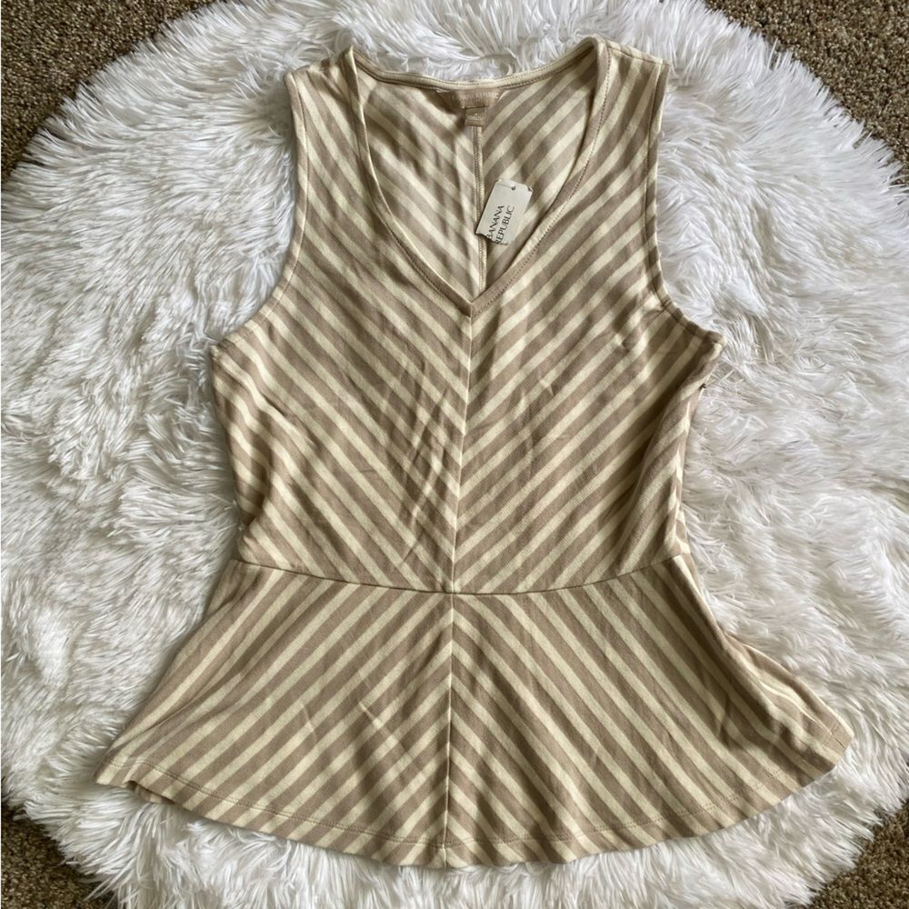 Banana Republic Striped Tank Top New Tan‎ White Zipped Back Womens Size 4